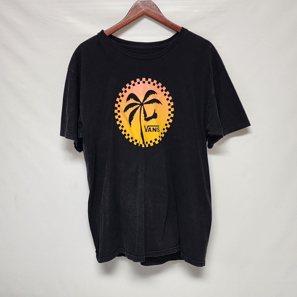 Vans Off‎ The Wall Men's Crew Neck T-Shirt Large Black Pink Yellow Palm Tree